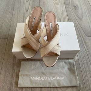Manolo Blahnik Tulle Satin Mules Sandals